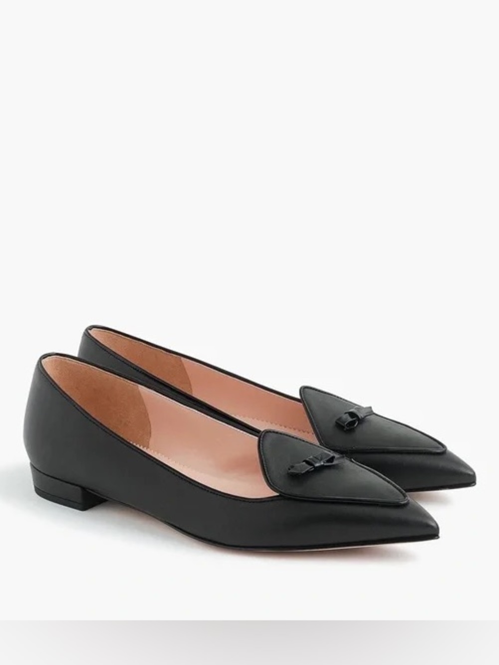 J.Crew Black Leather Bow‎ Pointed Toe Flats Loafers Size 9 NWOB